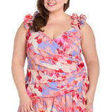 Printed Surplice with Hi Lo Hem  - Coral Multi - Plus
