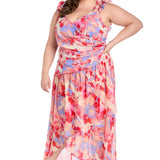 Printed Surplice with Hi Lo Hem  - Coral Multi - Plus
