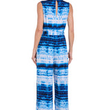 Printed Surplice Jumpsuit with Self Belt, Blue