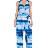 Printed Surplice Jumpsuit with Self Belt, Blue