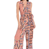 Printed Ikat Surplice Jumpsuit with Self Belt