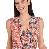 Printed Ikat Surplice Jumpsuit with Self Belt