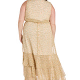 Printed Blouson Maxi with Flounce Hem  - Plus