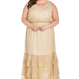 Printed Blouson Maxi with Flounce Hem  - Plus