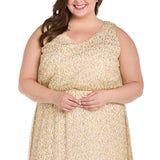 Printed Blouson Maxi with Flounce Hem  - Plus