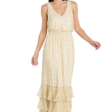 Printed Blouson Maxi Dress with Flounce Hem