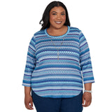 Alfred Dunner Textured Stripe Knit Top with Necklace - Blue - Plus