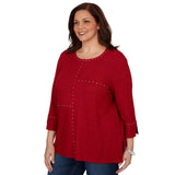 Alfred Dunner Spliced Texture Metallic Studded Top - Red - Plus
