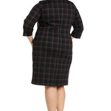 Printed Plaid Ponte Shift with Faux Leather Trim  - Plus