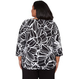 Alfred Dunner Floral Linework Side Tie Ruched Top - Plus