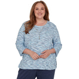 Alfred Dunner Space Dye Top with Necklace - Indigo - Plus