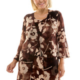 Sleeveless Scoop Neck Dress with 3/4 Bell Sleeve Tie Front Duster Shrug - Plus