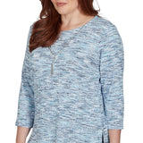 Alfred Dunner Space Dye Top with Necklace - Indigo