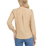 NY Collection Petite Long Sleeve Round Neck Blouse With Hardware