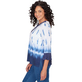 Alfred Dunner Tie Dye Border Split Neck Top- Petite