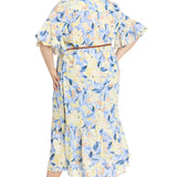 Printed Midi Shirt Dress with Bell Sleeve and Belt - Plus