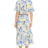 Printed Midi Shirt Dress with Bell Sleeve and Belt - Petite