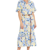 Printed Midi Shirt Dress with Bell Sleeve and Belt - Petite