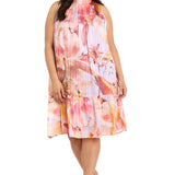 Printed Chiffon Halter with Flounce  - Plus