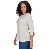 Alfred Dunner Spliced Texture Metallic Studded Top - Oatmeal