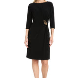 Jersey Side Draped Dress with Hardware  - Petite