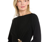 Jersey Side Draped Dress with Hardware