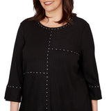 Alfred Dunner Spliced Texture Metallic Studded Top - Black - Plus