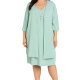 2Pc Jacket Dress with Necklace -Plus