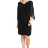 Short Jersey Dress with Tulip Chiffon Sleeve - Black
