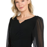 Short Jersey Dress with Tulip Chiffon Sleeve - Black