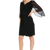 Short Jersey Dress with Tulip Chiffon Sleeve - Black