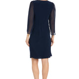 Short Jersey Dress with Tulip Chiffon Sleeve - Navy