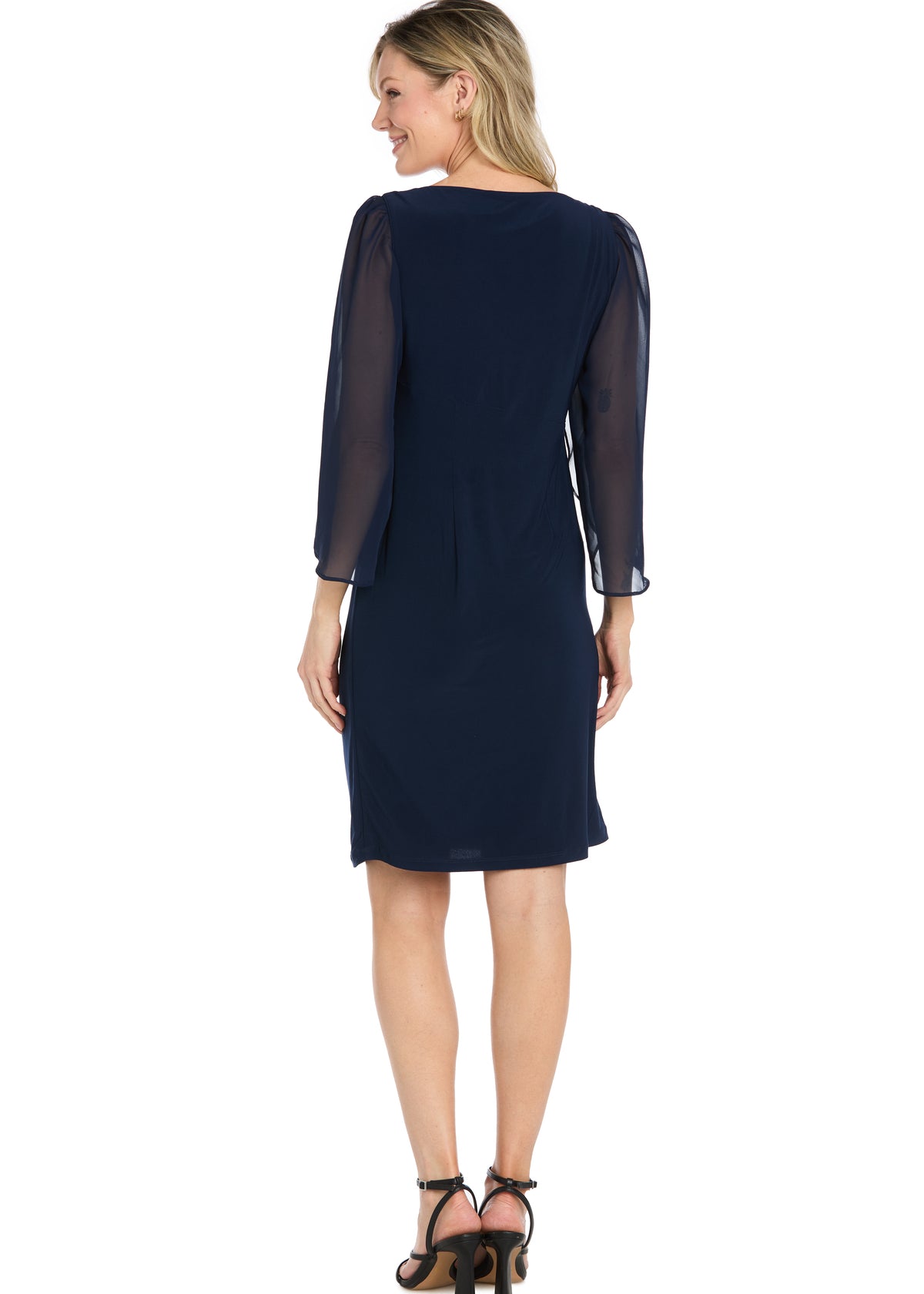 Short Jersey Dress with Tulip Chiffon Sleeve - Navy Dressbarn Short Jersey Dress with Tulip Chiffon Sleeve - Navy Dressbarn
