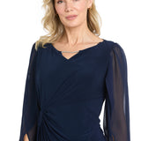 Short Jersey Dress with Tulip Chiffon Sleeve - Navy
