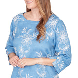 Alfred Dunner Tossed Floral Embroidered Top- Petite