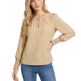 NY Collection Long Sleeve Round Neck Blouse With Hardware