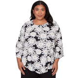 Alfred Dunner Daisy Pointed Hem Top with Necklace - Plus
