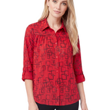NY Collection 3/4 Sleeve Roll Tab Foil Print Blouse
