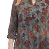 NY Collection Plus Size 3/4 Sleeve Flocked Knit Pullover Top