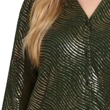 NY Collection Plus Size Long Sleeve V Neck Blouse With Metallic Print