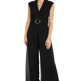 Funnel Neck Jumpsuit with Buckle - Black