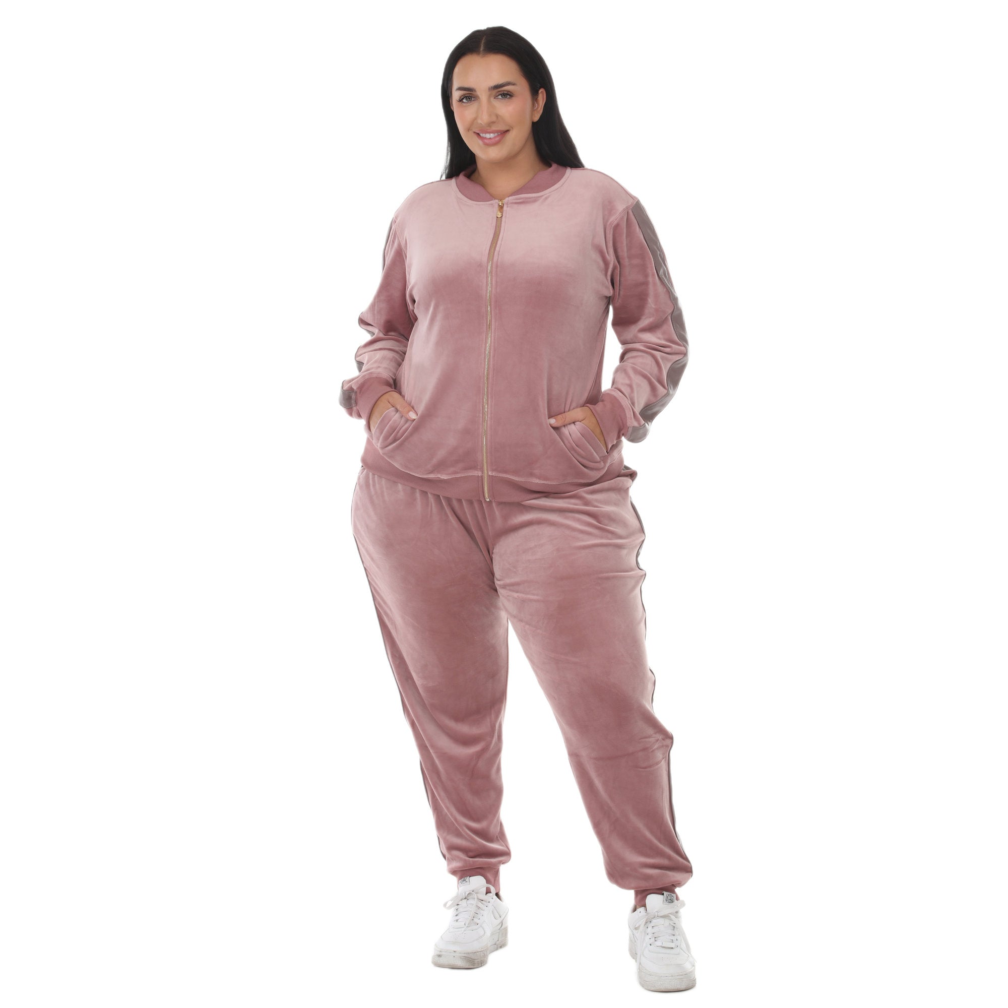 Plus Size Velour Zip-Front Jacket & Jogger Pants Set
