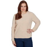 Alfred Dunner Cable Pullover Chenille Sweater - Latte