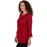 Alfred Dunner Spliced Texture Metallic Studded Top - Red