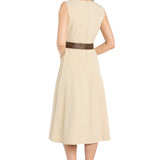 Stretch Twill Midi Dress with Split Skirt and Belt