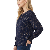 NY Collection Long Sleeve Round Neck Blouse With Hardware