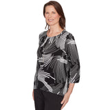 Alfred Dunner Geometric Sharkbite Hem Top with Necklace- Petite