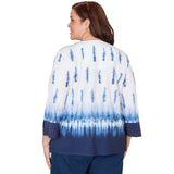 Alfred Dunner Tie Dye Border Split Neck Top - Plus