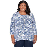Alfred Dunner Paisley Swirl Sharkbite Hem Top with Necklace - Plus