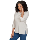 Alfred Dunner Spliced Texture Metallic Studded Top - Oatmeal - Petite